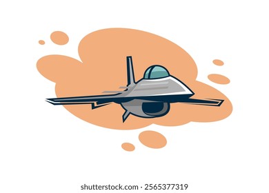 American cold war jet fighter plane vector illustration. simple aircraft logo, military equipment.