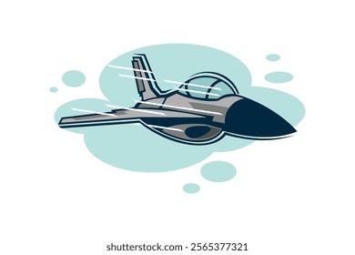 American cold war jet fighter plane vector illustration. simple aircraft logo, military equipment.