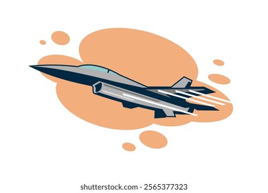 American cold war jet fighter plane vector illustration. simple aircraft logo, military equipment.