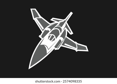 American cold war jet fighter plane vector illustration. simple aircraft logo, military equipment.