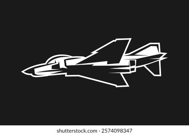 American cold war jet fighter plane vector illustration. simple aircraft logo, military equipment.