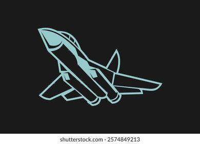 American cold war jet fighter plane vector illustration. simple aircraft logo, military equipment.