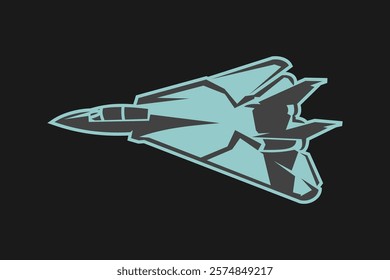 American cold war jet fighter plane vector illustration. simple aircraft logo, military equipment.