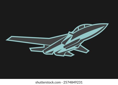 American cold war jet fighter plane vector illustration. simple aircraft logo, military equipment.