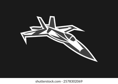 American cold war jet fighter plane vector illustration. simple aircraft logo, military equipment.