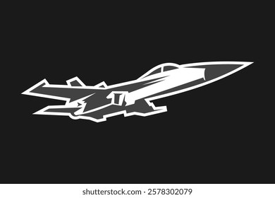 American cold war jet fighter plane vector illustration. simple aircraft logo, military equipment.