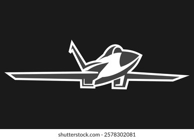 American cold war jet fighter plane vector illustration. simple aircraft logo, military equipment.