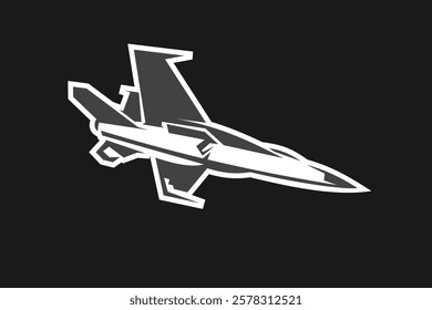 American cold war jet fighter plane vector illustration. simple aircraft logo, military equipment.