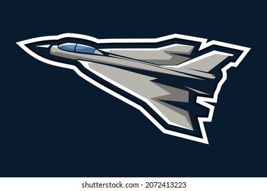 American Cold War Stealth Fighter Plane Vector Illustration. Simple Aircraft Logo, Military Equipment.