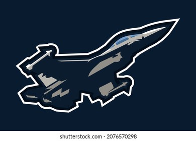 American Cold War Stealth Fighter Plane Vector Illustration. Simple Aircraft Logo, Military Equipment.