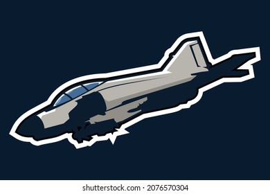 American Cold War Stealth Fighter Plane Vector Illustration. Simple Aircraft Logo, Military Equipment.