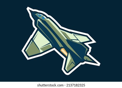 American Cold War Supersonic Fighter Plane Vector Illustration. Simple Aircraft Logo, Military Equipment.