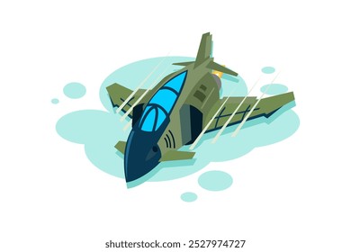 Ilustração do vetor do avião de caça supersônico da guerra fria americana. logotipo da aeronave simples, equipamento militar.