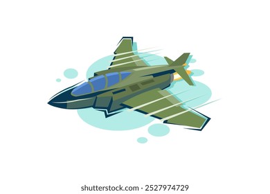 Ilustração do vetor do avião de caça supersônico da guerra fria americana. logotipo da aeronave simples, equipamento militar.