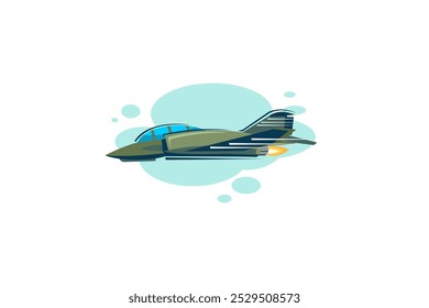 Ilustração do vetor do avião de caça supersônico da guerra fria americana. logotipo da aeronave simples, equipamento militar.