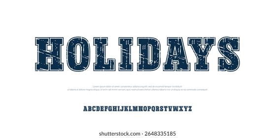 American college classic font. Vintage sports font in American style for T-shirt designs for football, baseball, and basketball teams. College, school and varsity style font, tackle twill. Vector