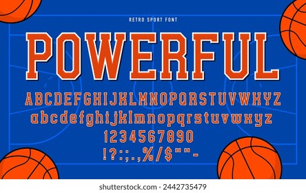 American college font or sport jacket type for basketball typeface or baseball, vector alphabet characters. American college font letters of sport team jacket or rugby training t-shirt uniform print