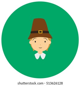 American colonial thanksgiving man cute icon in trendy flat style isolated on color background. Thanksgiving symbol for your design, logo, UI. Vector illustration, EPS10.
