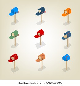 American colored mailbox isolated on white background. Flat 3D isometric style, vector illustration.