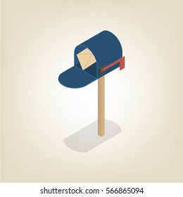 American colored mailbox isolated on white background. Flat 3D isometric style, vector illustration.