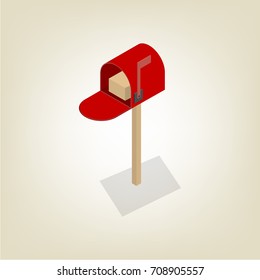 American colored mailbox isolated on white background. Flat 3D isometric style, vector illustration.