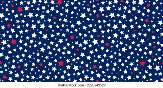 American colors starry background. Simple stars on blue seamless pattern. Decorative white and red star on indigo backdrop vector textile print