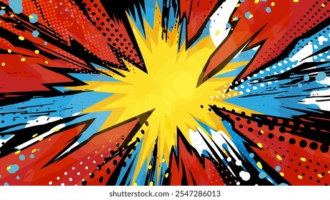 American comic book style explosion background illustration_colorful_16:9