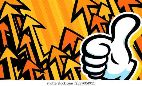 American comic style good pose hand and arrow background_yellow_16:9