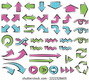 American comic style pop arrow icon summary set