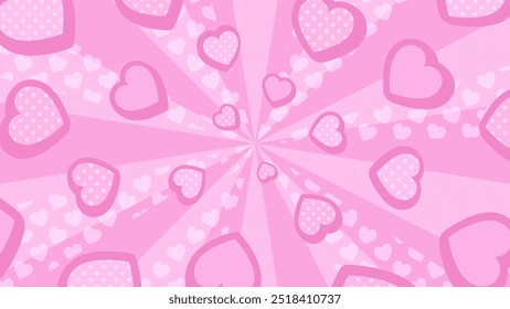 American comic style radially spreading heart background illustration_concentration line_pink_16:9