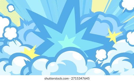 Amerikanischer Comic-Stil Schock Rauch und hellblauem Hintergrund Illustration_16:9