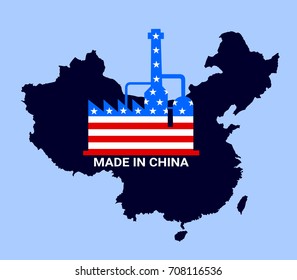 American company and factory makes, produces and manufactures products in China . Outsourcing of production and manufacturing to foreign country in abroad.