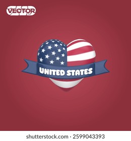 american concept 3D vector love United States icon set on red background. realistic illustration