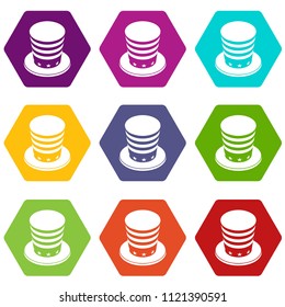 American conic hat icons 9 set coloful isolated on white for web
