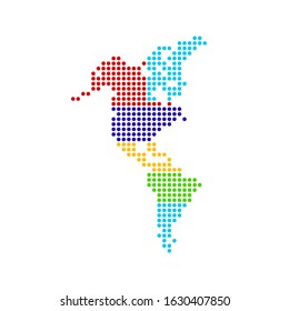 American continent blank map vector . continent of america digital map template . black America map . Colorful map of Continent of America  . sphere dots globe surface