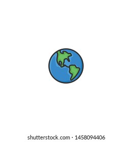 american continent earth map globe color line icon