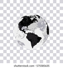 American Continent isolated on transparent background. Earth. Globe. Monochrome World map Vector Illustration.
