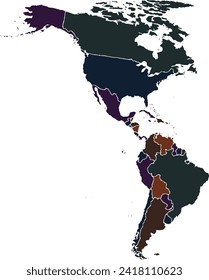 AMERICAN CONTINENT MAP COLOR MAP WITH COUNTRIES