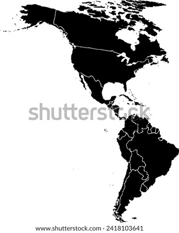 AMERICAN CONTINENT MAP WITH DIVISIONS OF COUNTRIES
