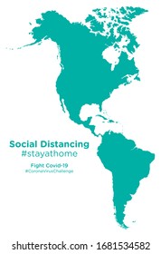 Mapa del continente americano con la etiqueta #stayathome de la Distancia Social