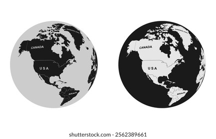 american continent on a globe, vector illustration isolated on alpha channel background.