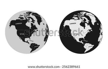 american continent on a globe, vector illustration isolated on alpha channel background.