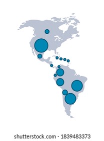 american continent with pins locations vector illustration design