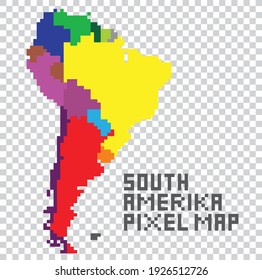 Mapa de píxeles del continente americano que consta de varias partes del área marcada con diferencias de color