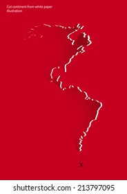 American continents cut from red paper with scissors