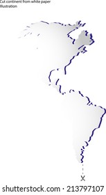 American continents cut from white paper with scissors