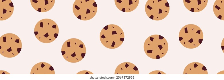 American Cookie seamless pattern. Biscuit with crips. Sweet pastry print for cafe and bakery. Vector