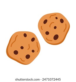 American cookies with chocolate chips. Traditional tasty biscuits with drops. Vector illustration in cartoon style. Isolated on white background