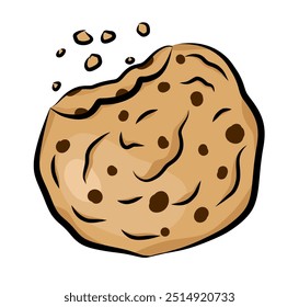 Galletas americanas con chispas de chocolate. Galletas sabrosas tradicionales con gotas. Ilustración vectorial en estilo de dibujos animados. Aislado en el fondo blanco