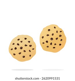 American cookies with chocolate chips. Traditional tasty biscuits with drops. Vector illustration in cartoon style. Isolated on white background